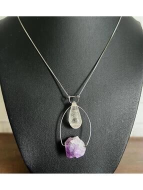 Amethyst Quartz Crystal Pendant Necklace Sterling Silver